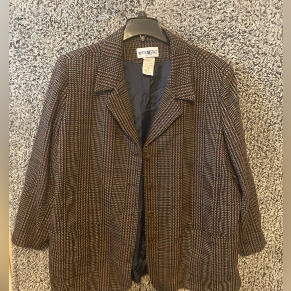 White Stag Womens Brown, Tan, Plaid Wool Blend Two Button Blazer. Size 26W - Picture 9 of 11